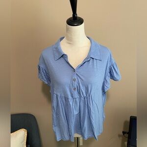 Pilcro Flutter Sleeve Light Blue Baby Doll Top Size L